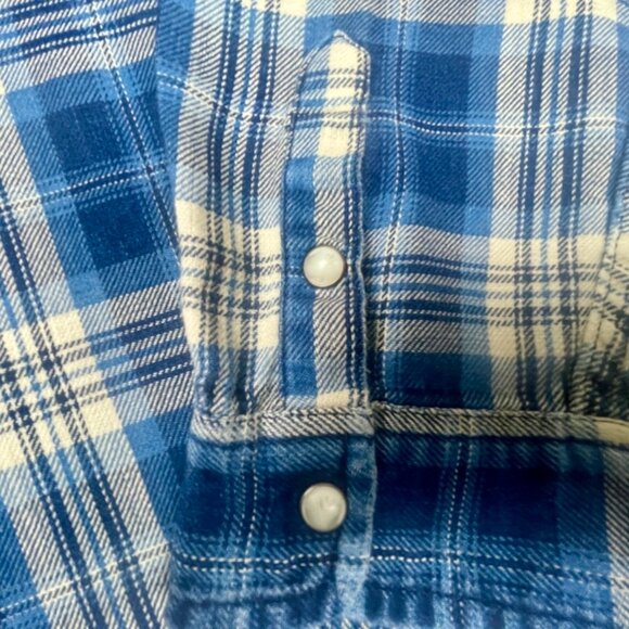 American Eagle Womens Blue Plaid Boyfriend Fit Snap Button Shirt Size L - Picture 6 of 15